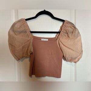 Miou Muse Women's Rose Gold Pink Puff Sleeve Crop Top - Size Small RN#132829